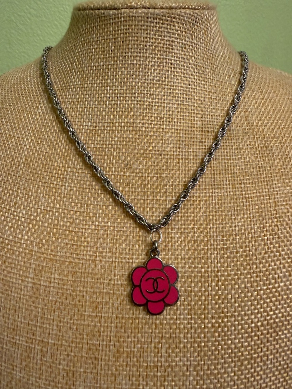 Hot Pink Chanel Camellia Pendant and Lock Pendant Necklaces